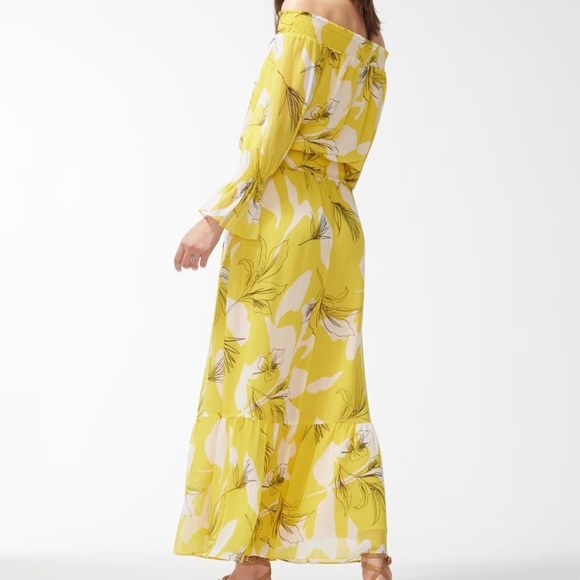 Chico's Pineapple Yellow Chiffon Off Shoulder Yellow Maxi Dress Size 4 - Picture 4 of 16